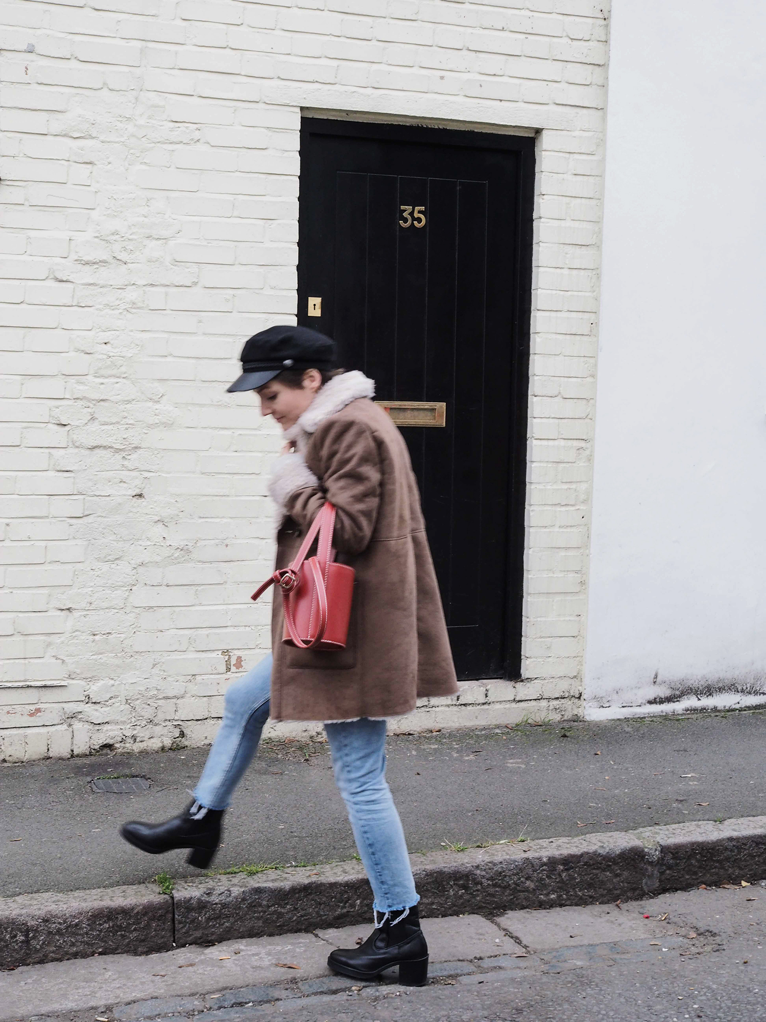 Stylonylon | Pepe Jeans coat | Re/Done Jeans | Staud Clothing bucket bag | Uterque ankle boots | Lucy Williams x Missoma | Bear Brooksbank 